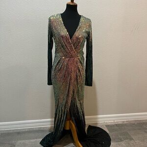 V Neck Maxi Sequin Multicolored Evening Dress